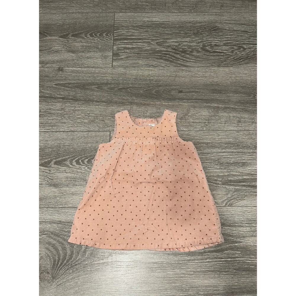 ZARA Baby Girl's Pink Overall Dress with Brown Polka Dots Size 3-6 Months